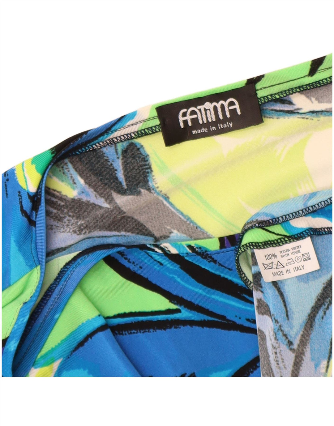Top da donna vintage manica 3/4 UK 12 Viscosa floreale multicolore media