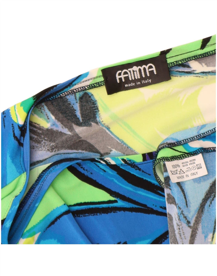 Top da donna vintage manica 3/4 UK 12 Viscosa floreale multicolore media