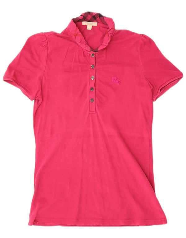 BURBERRY Womens Polo Shirt UK 10 Small Pink Cotton