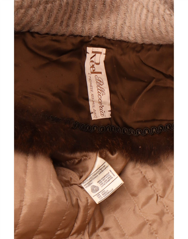 PELLICCERIA Cappotto da donna UK 14 Lana nuova a righe beige grande