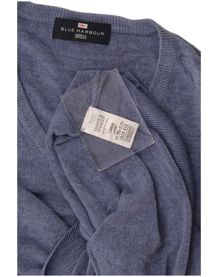 Maglione da uomo Marks & Spencer Blue Harbour con scollo a V grande acrilico blu