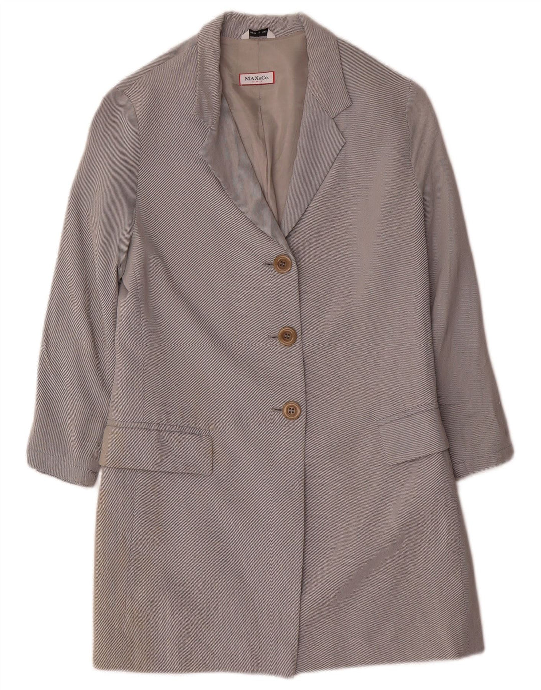 Giacca blazer a 3 bottoni lunga da donna Max & Co. UK 10 piccola viscosa grigia