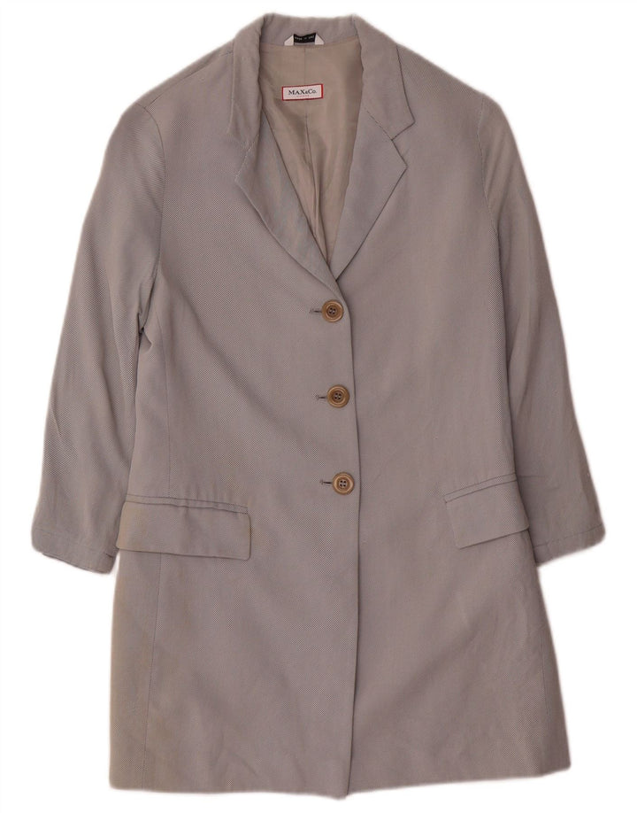 Giacca blazer a 3 bottoni lunga da donna Max & Co. UK 10 piccola viscosa grigia