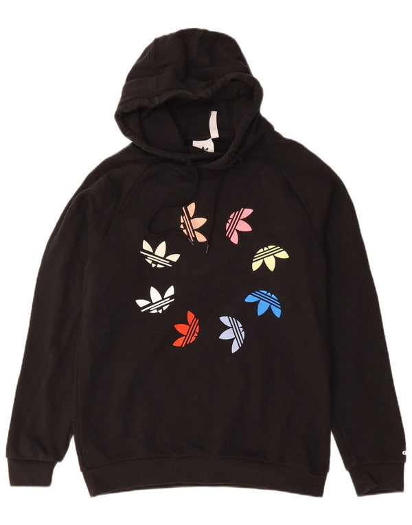 ADIDAS Womens Graphic Oversized Hoodie Jumper UK 10 Small Black Cotton
