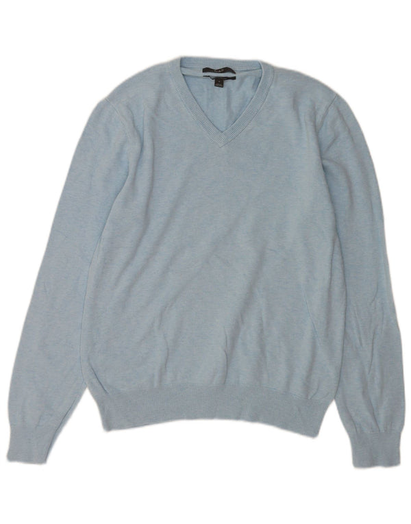 Maglione da uomo con scollo a V Marks & Spencer in cotone blu medio