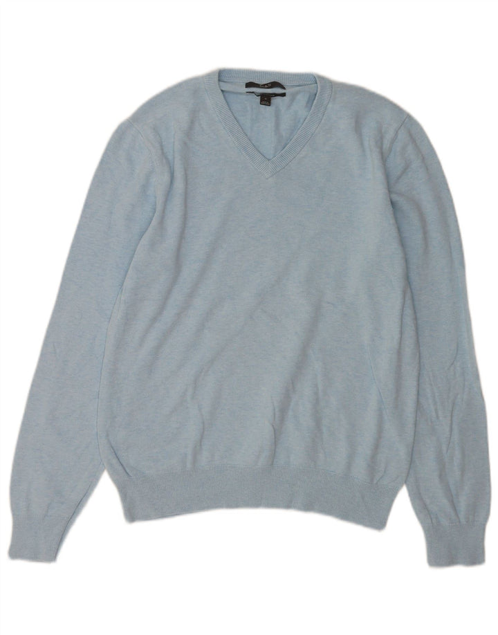 Maglione da uomo con scollo a V Marks & Spencer in cotone blu medio