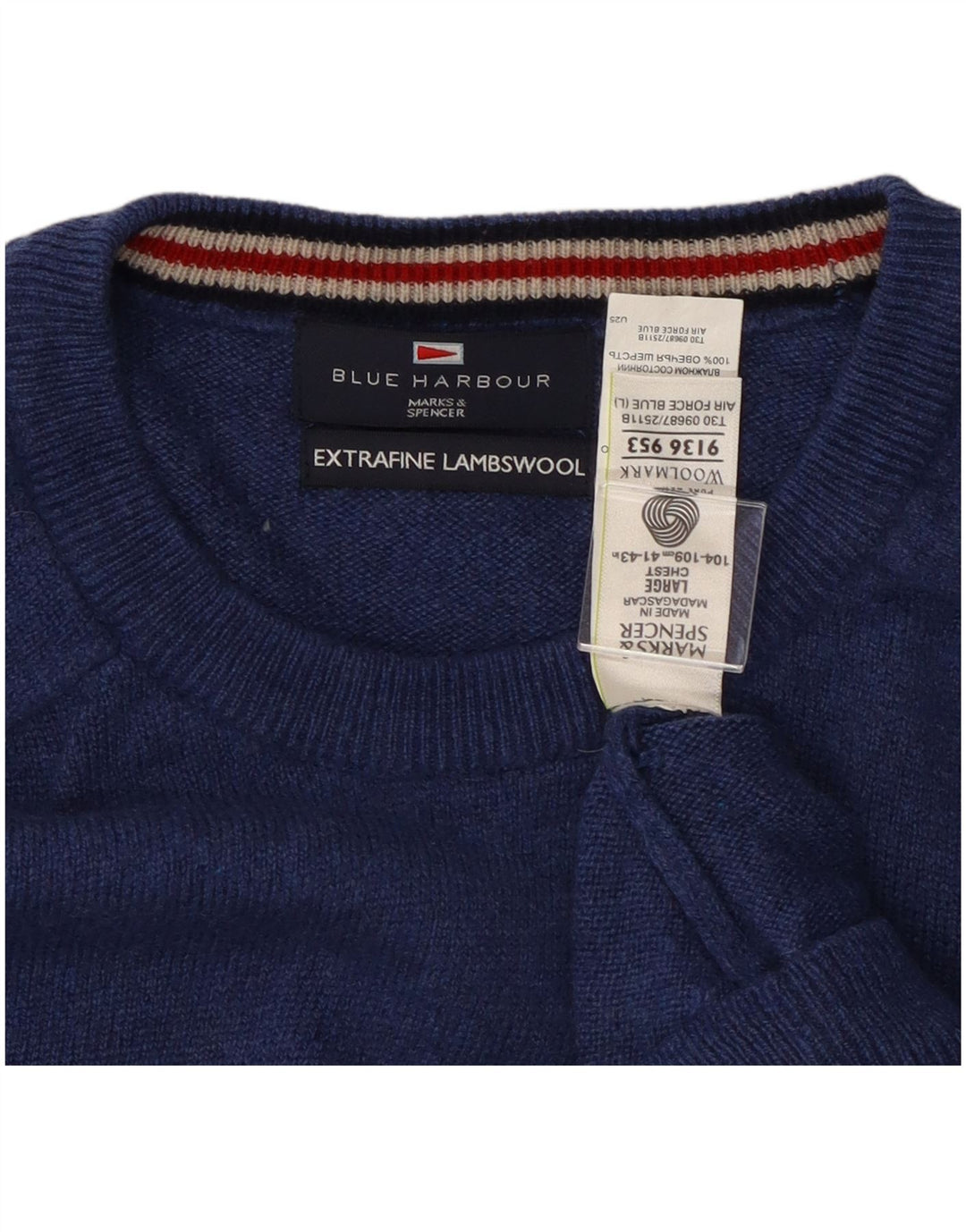 MARKS & SPENCER Maglione da uomo girocollo blu Harbour grande lana blu