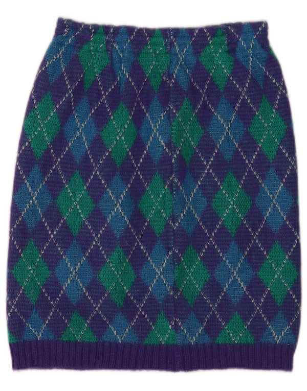 Gonna a tubino lavorata a maglia da donna vintage IT 34 2XS W26 Argyle/diamante multicolore