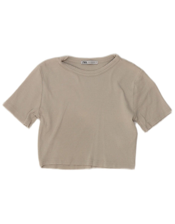 T-shirt corta da donna Zara invecchiata, cotone grigio medio, UK 12