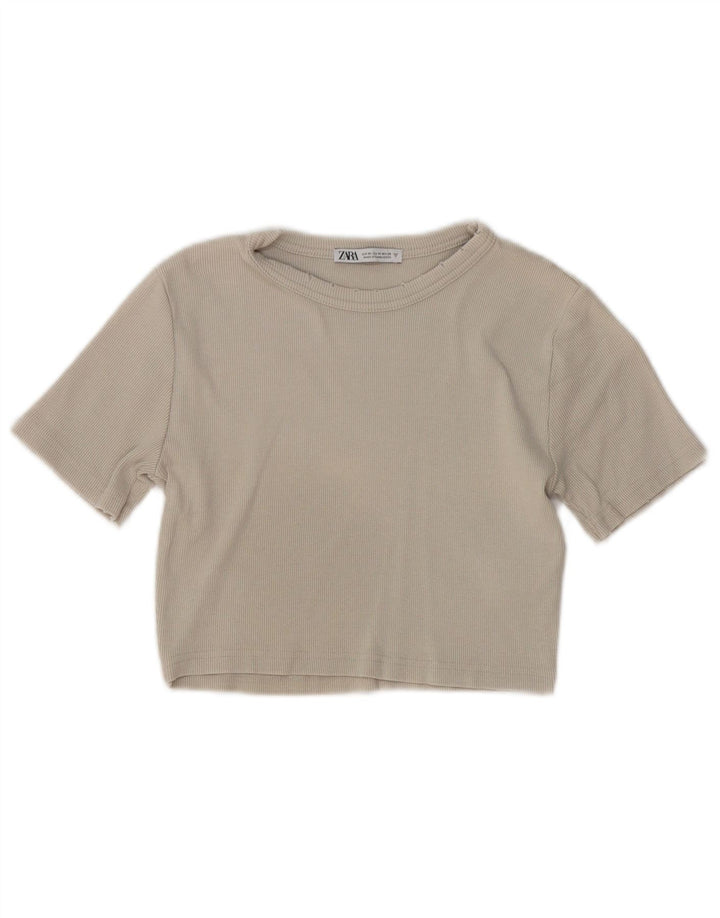 T-shirt corta da donna Zara invecchiata, cotone grigio medio, UK 12