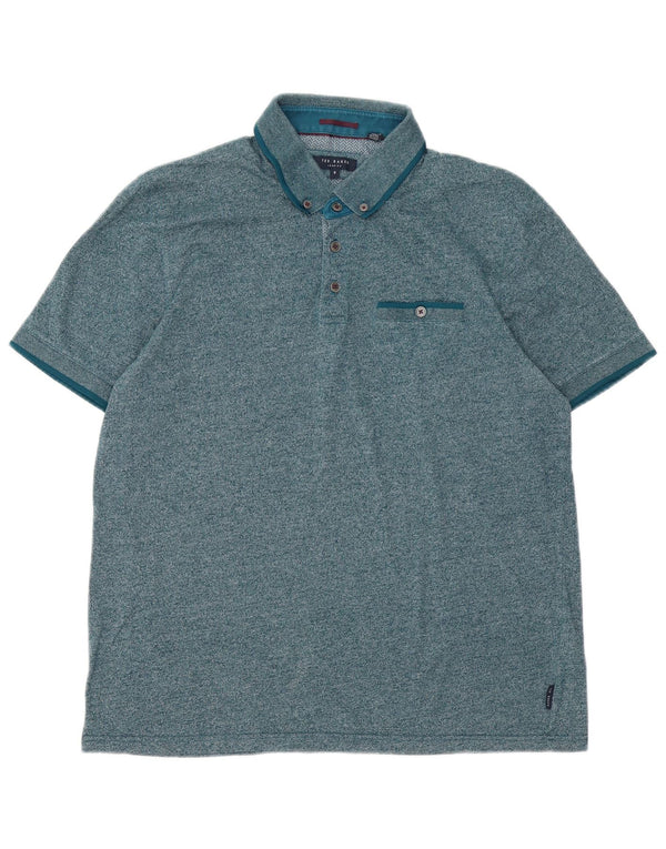 Ted Baker Mens Polo Shirt Size 6 2XL Green Flecked Cotton