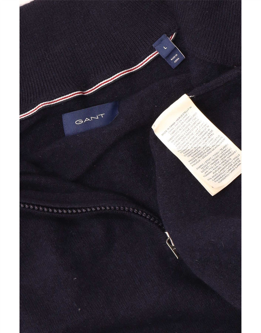 Gant Maglione da uomo con zip e collo, grande, in lana blu navy
