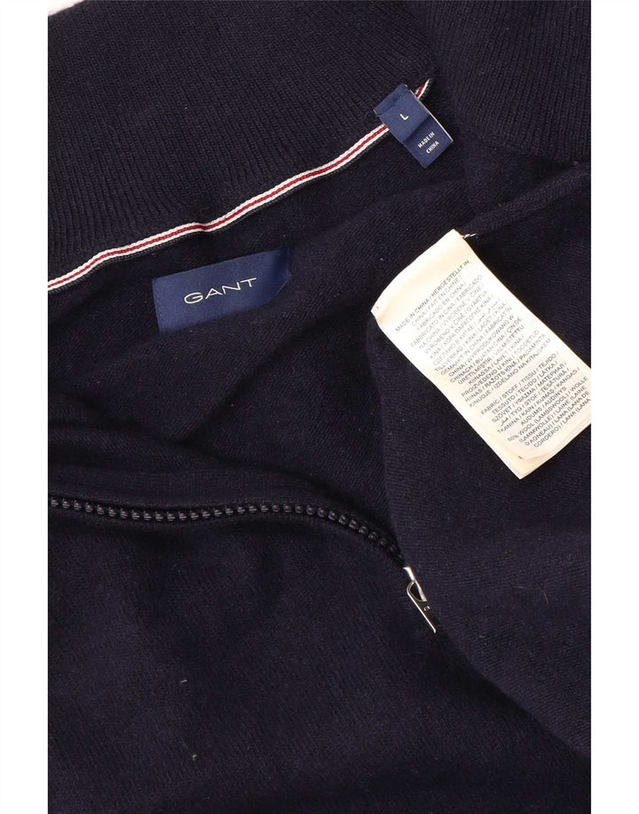 Gant Maglione da uomo con zip e collo, grande, in lana blu navy