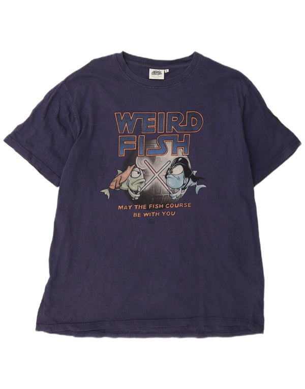T-shirt grafica da uomo Weird Fish Top grande in cotone blu navy