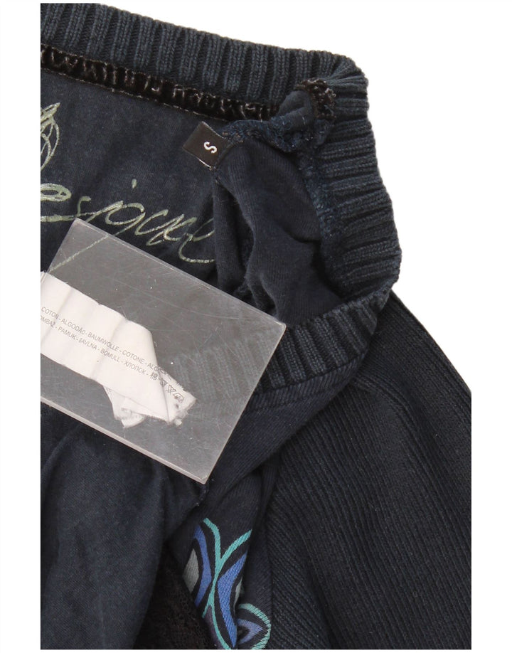 DESIGUAL Maglione da donna con scollo a V grafico UK 8 Piccolo blu navy floreale