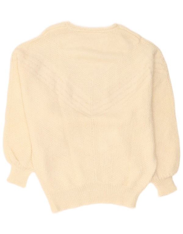 Maglione maglione vintage da donna con scollo a barca UK 16 grande bianco sporco
