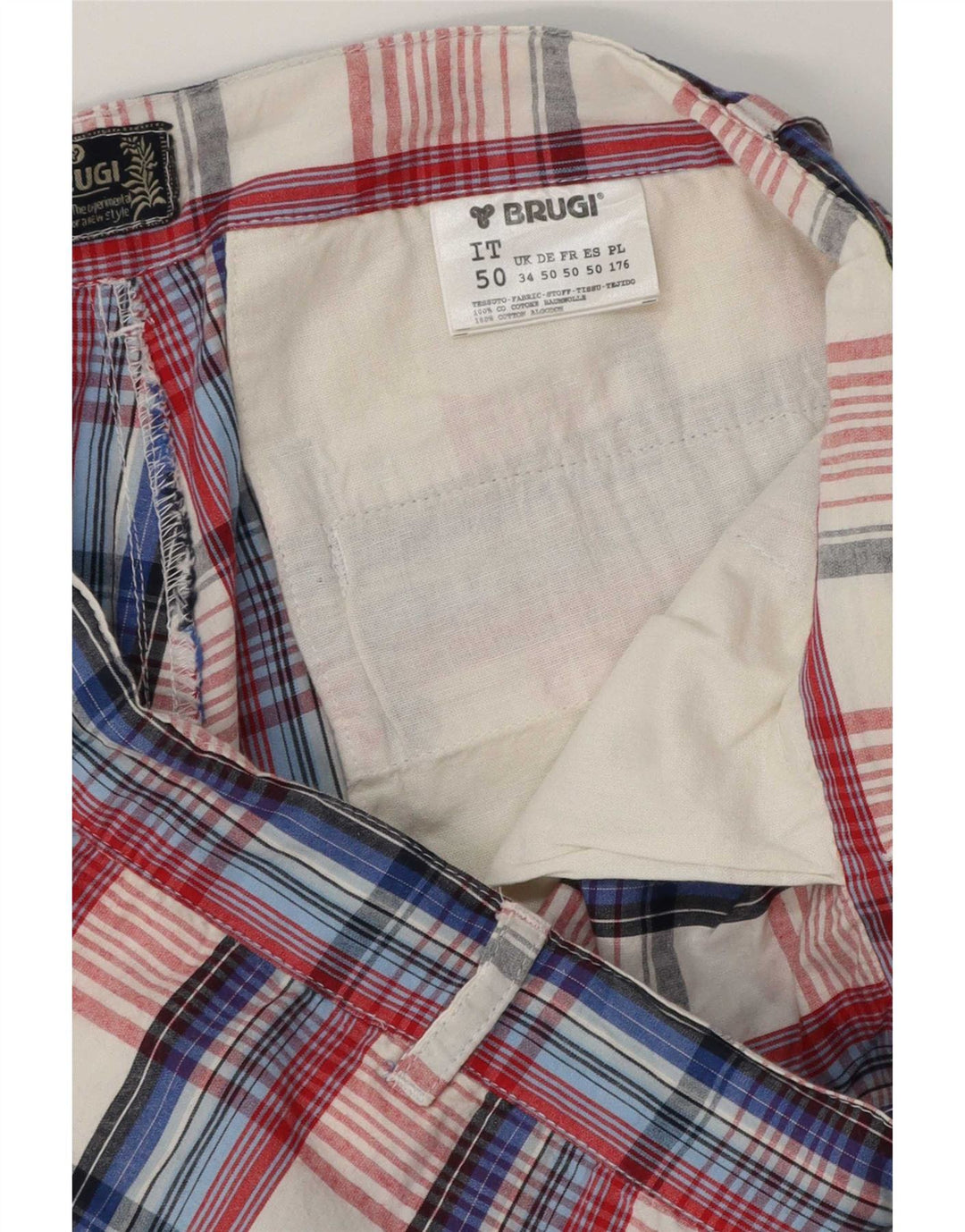 Pantaloncini cargo da uomo Brugi grandi W34 in cotone scozzese blu