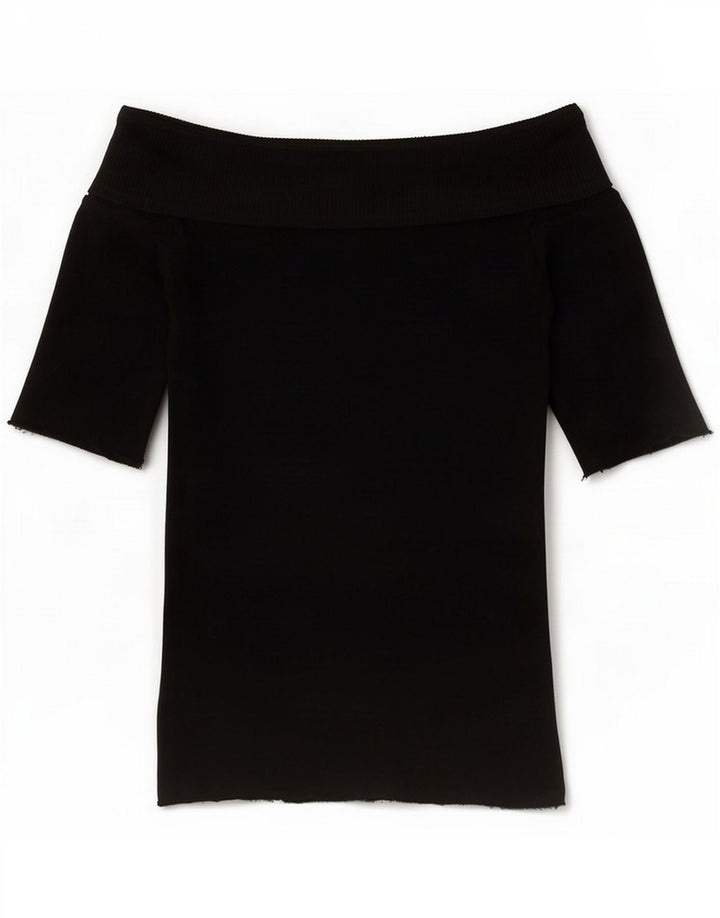 Oasis Top corto da donna con spalle scoperte UK 8 Small Nero Viscosa