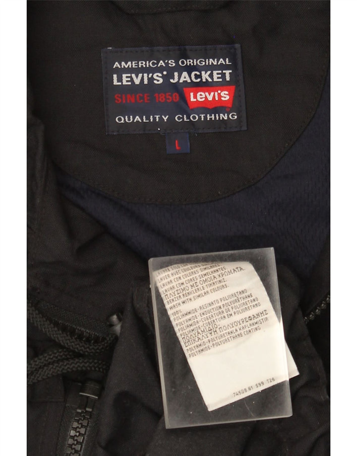 Giacca antipioggia da uomo con cappuccio Levi's UK 40 Large nera in poliammide