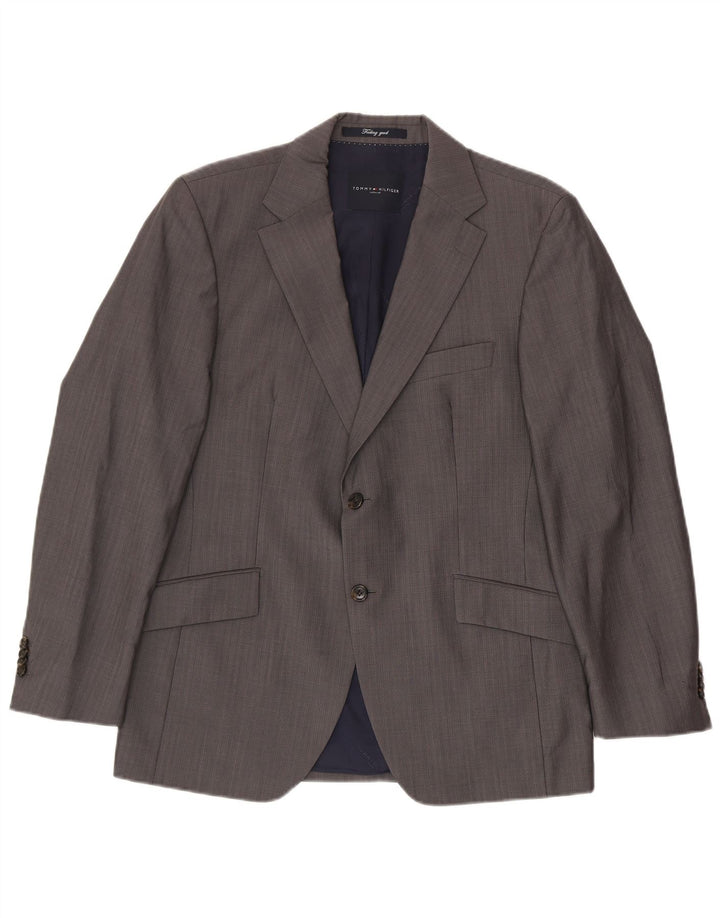 TOMMY HILFIGER Giacca blazer a 2 bottoni sartoriale da uomo UK 38 Grigio medio