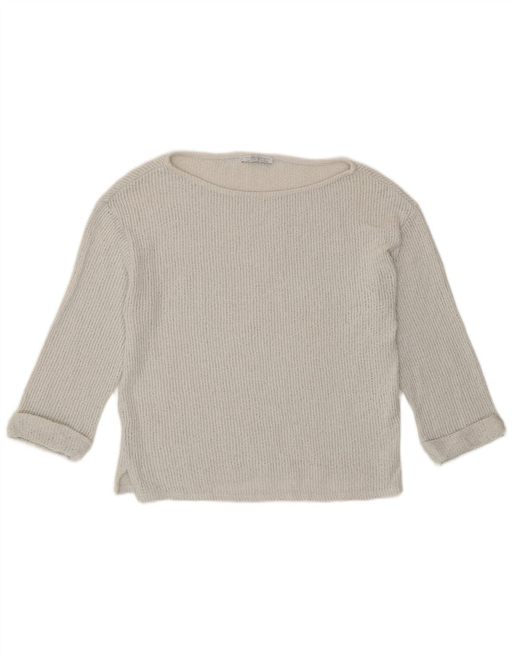 Top Zara da donna manica 3/4 UK 12 cotone bianco medio