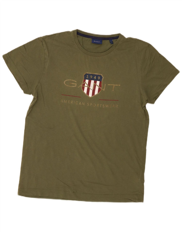 Gant T-shirt grafica da uomo Top in cotone kaki medio