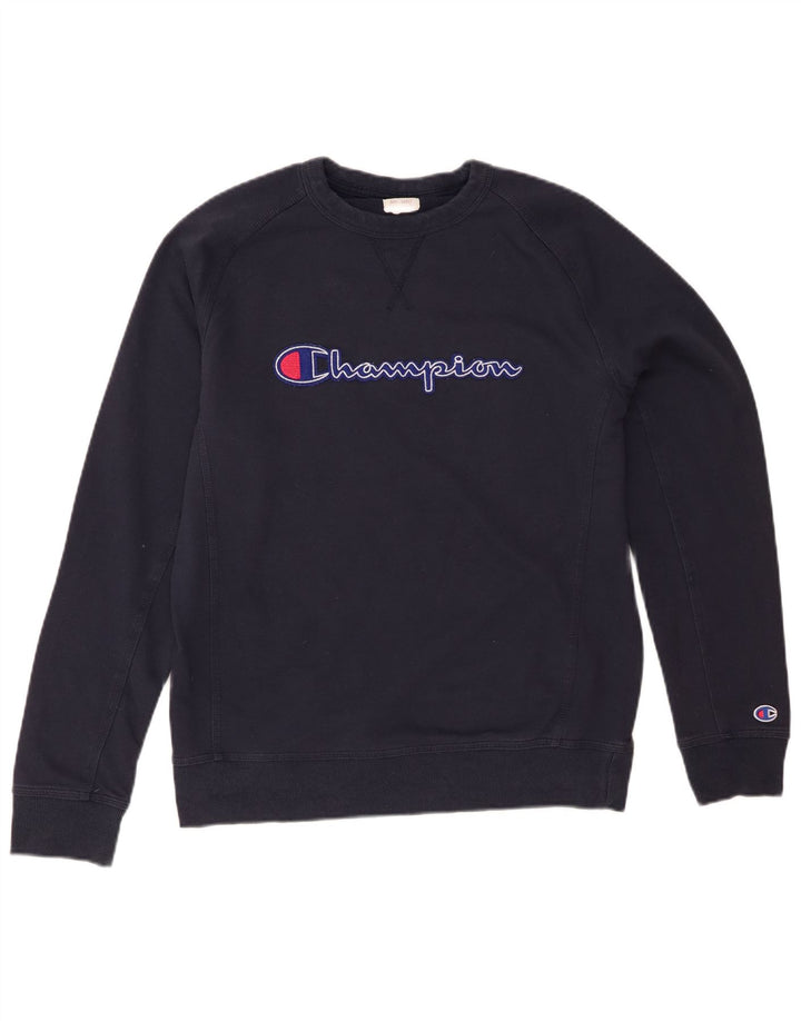 CHAMPION Mens Graphic Sweatshirt Jumper Large Navy Blue Cotton