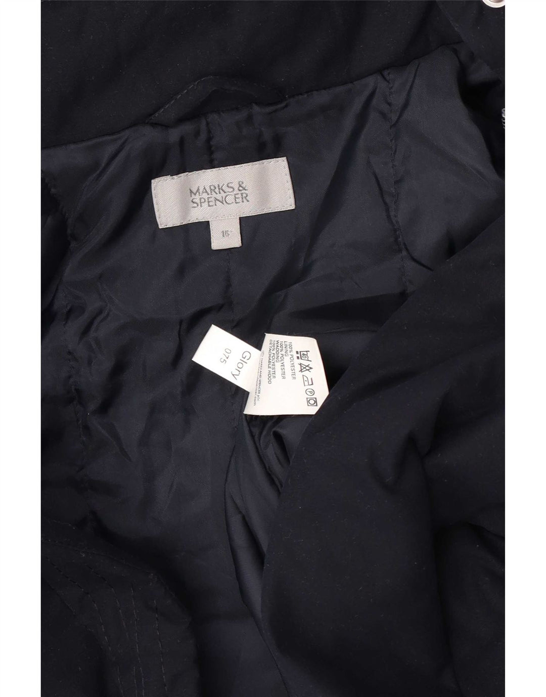 Giacca a vento con cappuccio da donna Marks & Spencer UK 16 Large Blu Navy