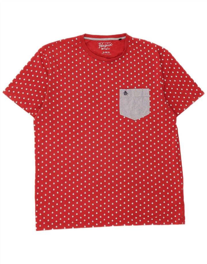 T-shirt da uomo Penguin Top XL cotone maculato rosso