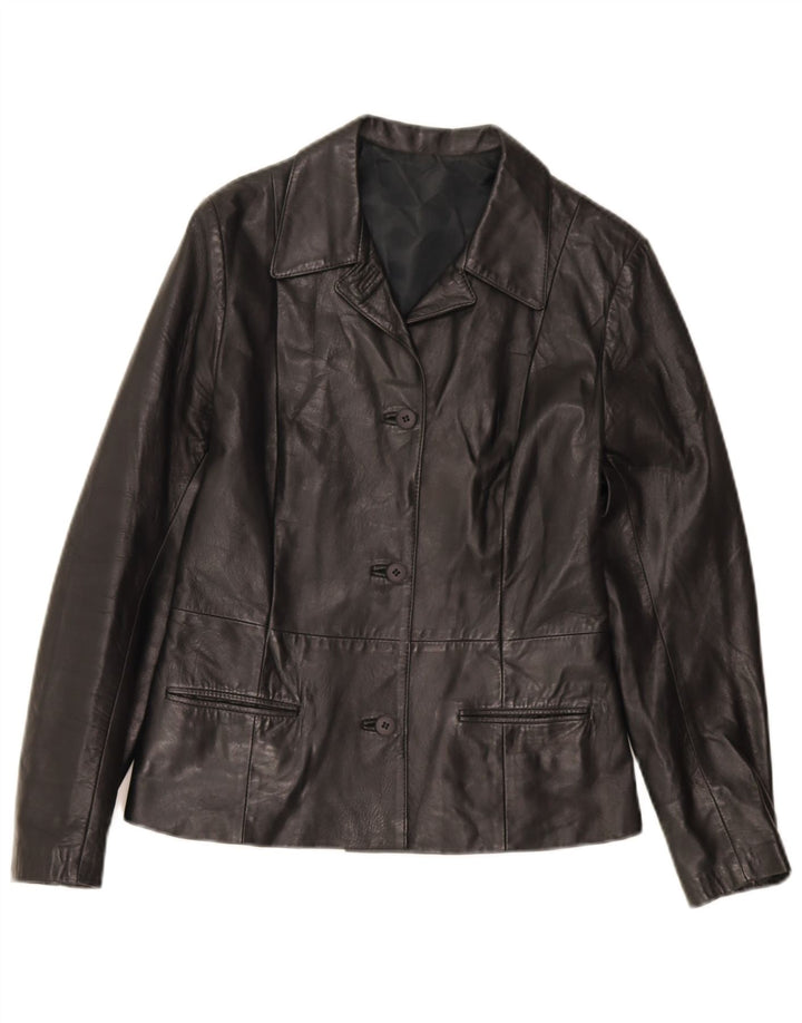 Giacca blazer in pelle vintage da donna a 3 bottoni IT 44 pelle nera media