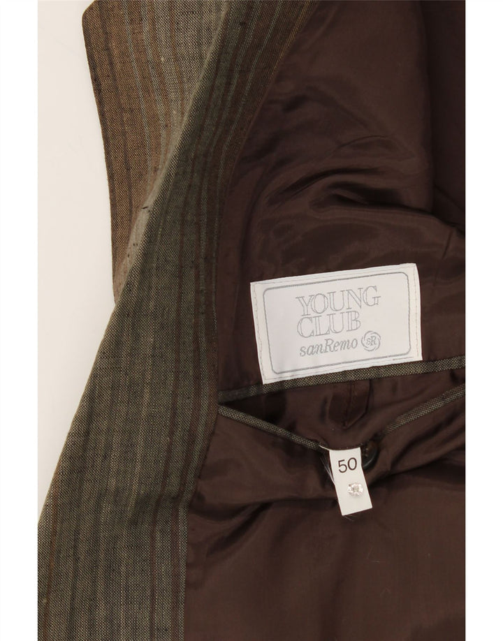 SAN REMO Mens 2 Button Blazer Jacket IT 50 Large Brown Pinstripe Linen Vintage San Remo and Second-Hand San Remo from Messina Hembry 