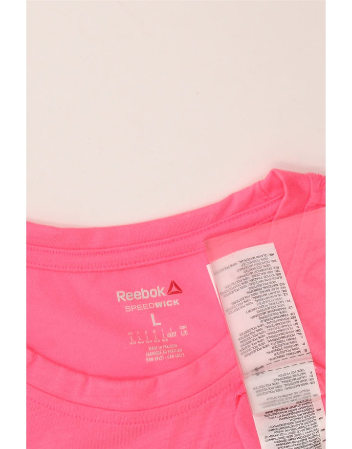 T-shirt grafica REEBOK da donna UK 16/18 grande rosa poliestere