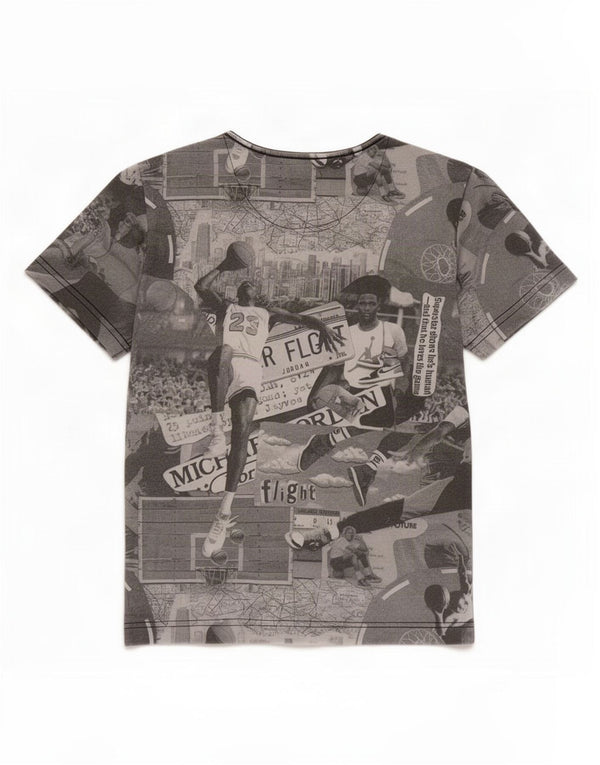 T-shirt grafica da ragazzo Jordan Top 10-11 anni in cotone patchwork grigio medio
