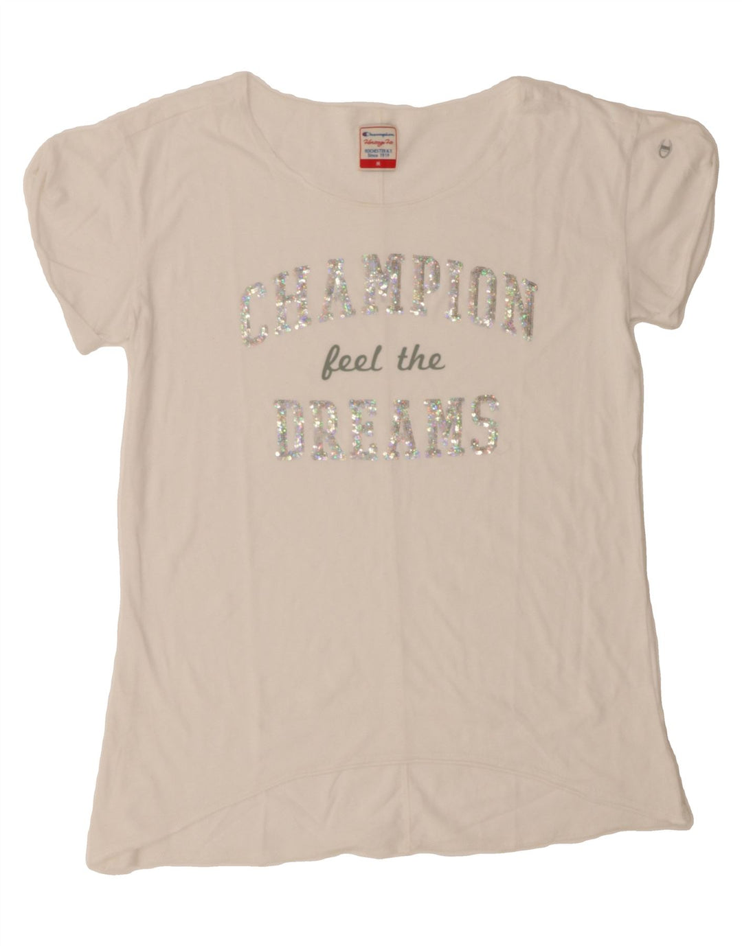 CHAMPION Womens Graphic T-Shirt Top UK 14 Medium White Vintage Champion and Second-Hand Champion from Messina Hembry 