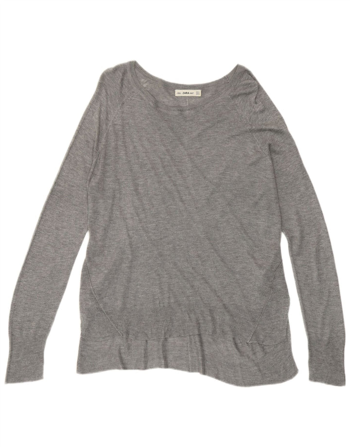 Maglione Zara da donna con scollo a barca UK 14 Viscosa grigio medio