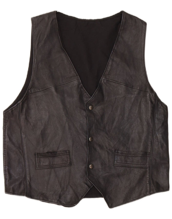 Gilet in pelle da uomo vintage medio nero