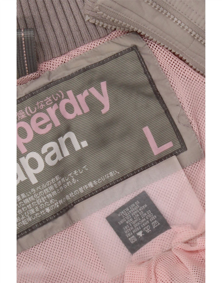 Giacca a vento con cappuccio da donna Superdry UK 16 grande nylon grigio