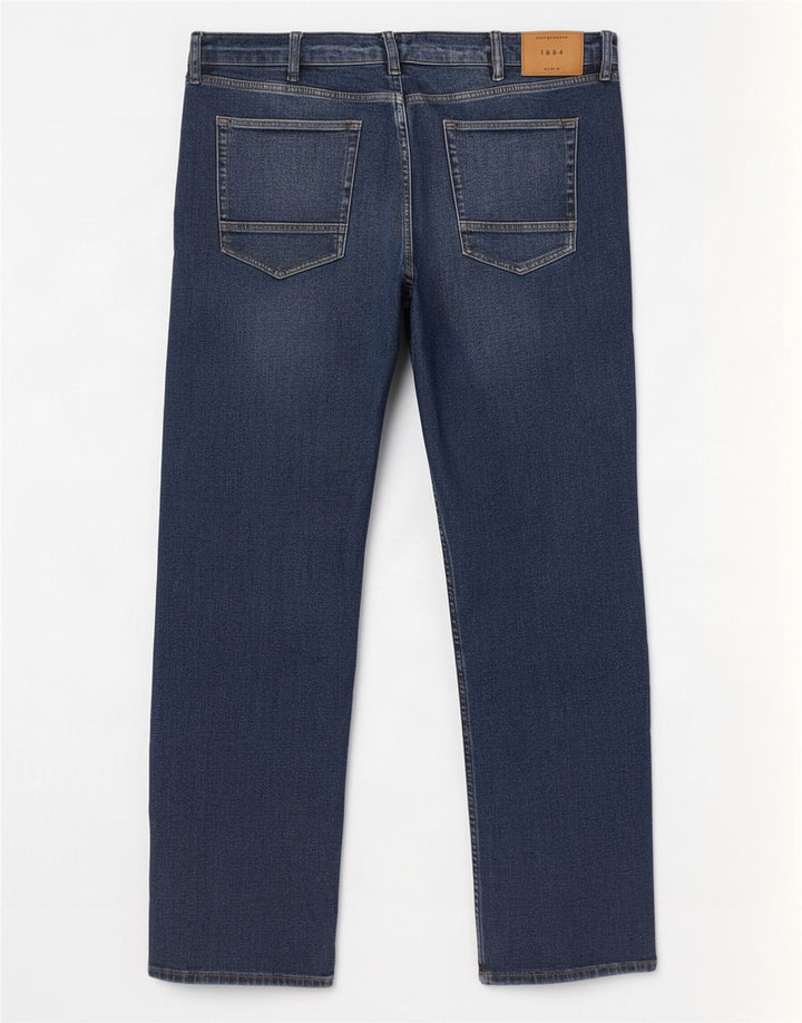 Jeans dritti regolari da uomo Marks & Spencer W42 L31 cotone blu navy