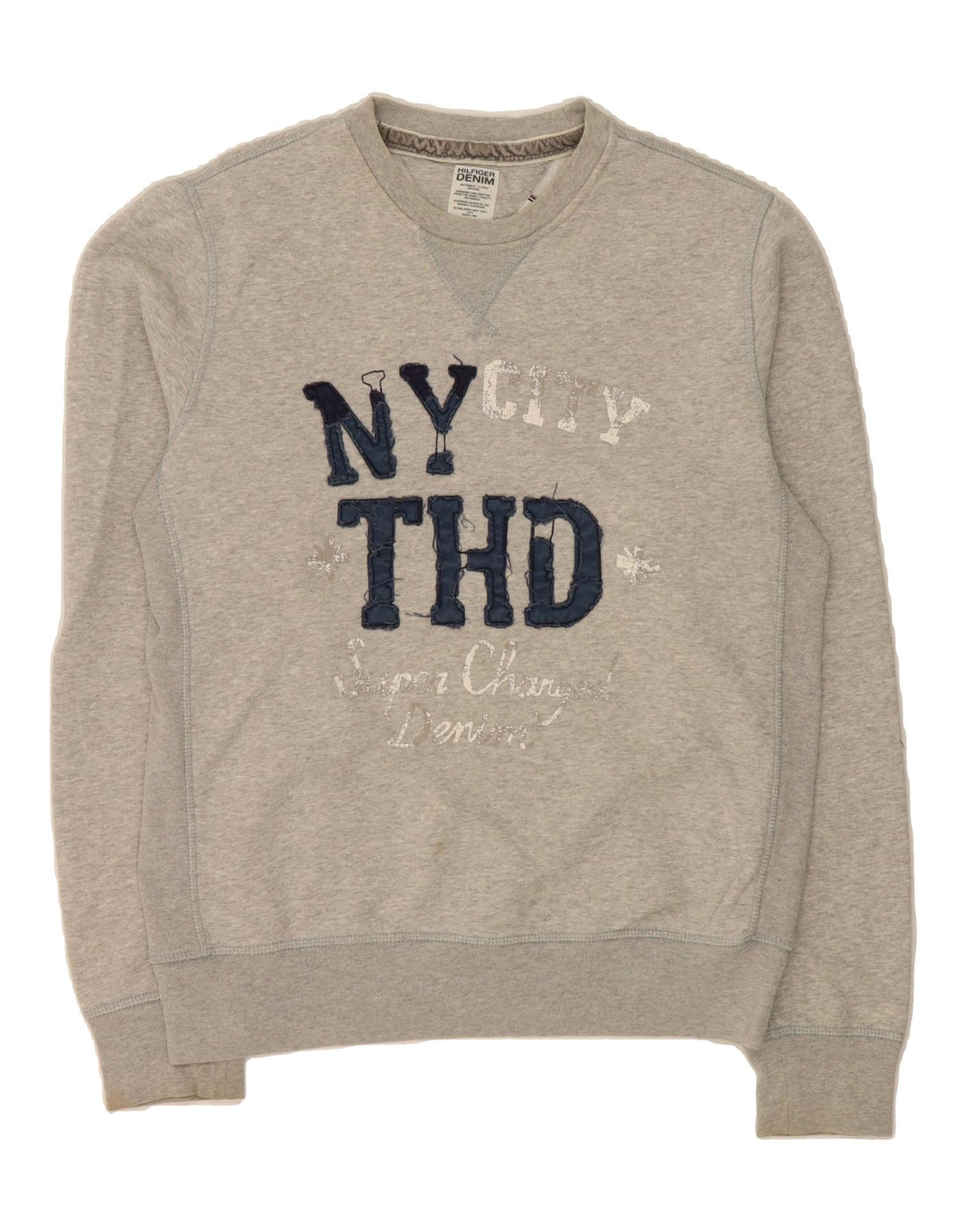 TOMMY HILFIGER Mens Graphic Sweatshirt Jumper Medium Grey Cotton Vintage Tommy Hilfiger and Second-Hand Tommy Hilfiger from Messina Hembry 