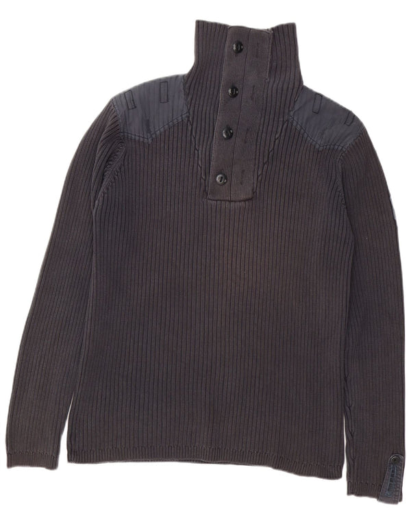 Maglione da uomo G-Star con collo a bottoni XL in cotone grigio