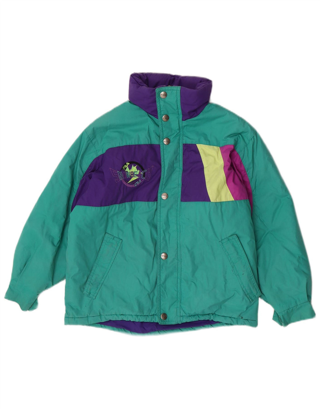 Giacca imbottita con cappuccio grafica da ragazzo Fila 9-10 anni color block verde