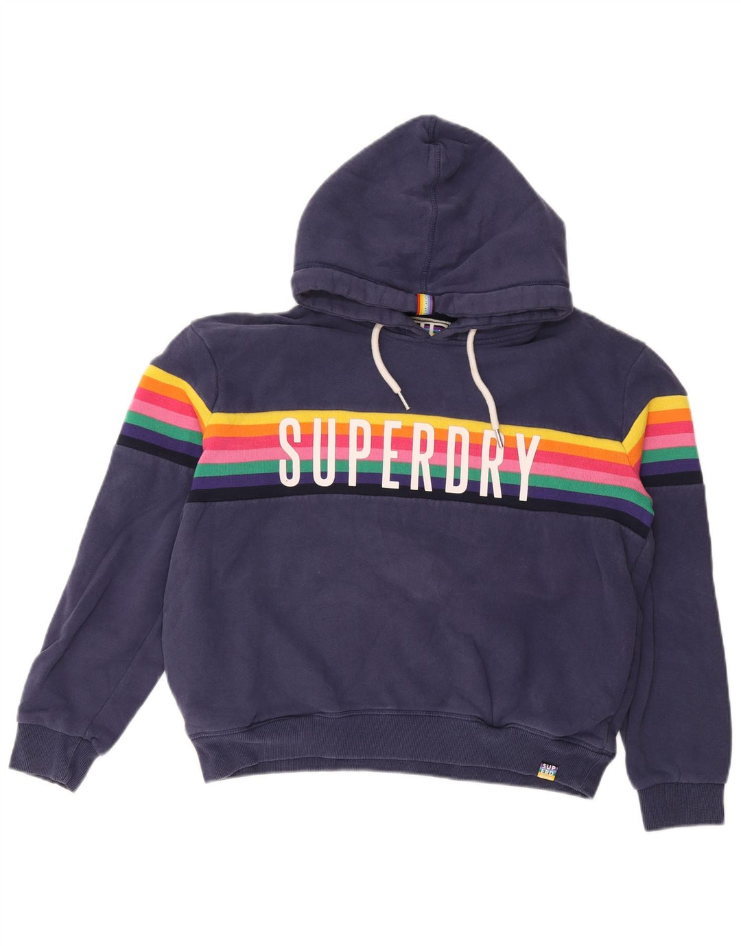 Felpa con cappuccio grafica da donna Superdry UK 12 cotone a righe blu navy medio