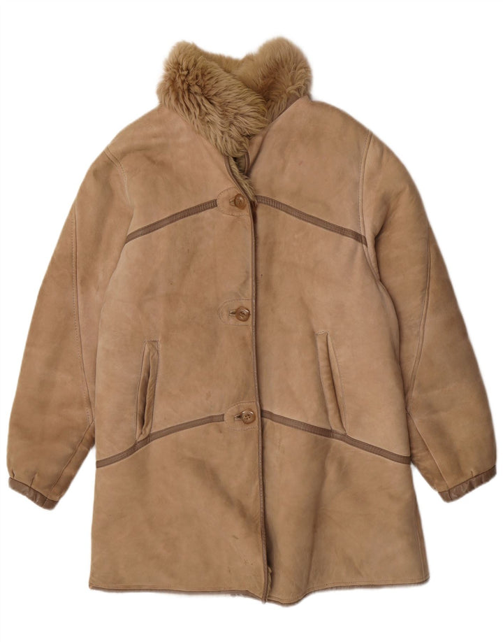 Cappotto in shearling vintage da donna UK 14 Shearling marrone medio
