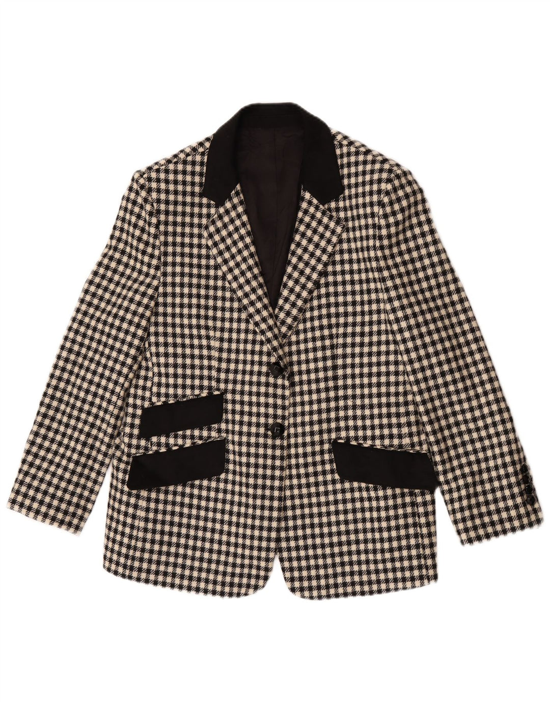 Giacca blazer vintage da donna a 2 bottoni UK 12 pied de poule medio nero