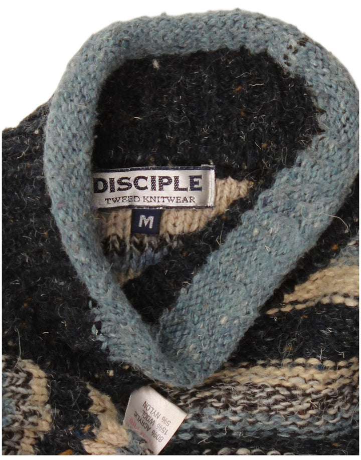 Maglione vintage da uomo con collo alto e maglione in acrilico a strisce blu navy medio