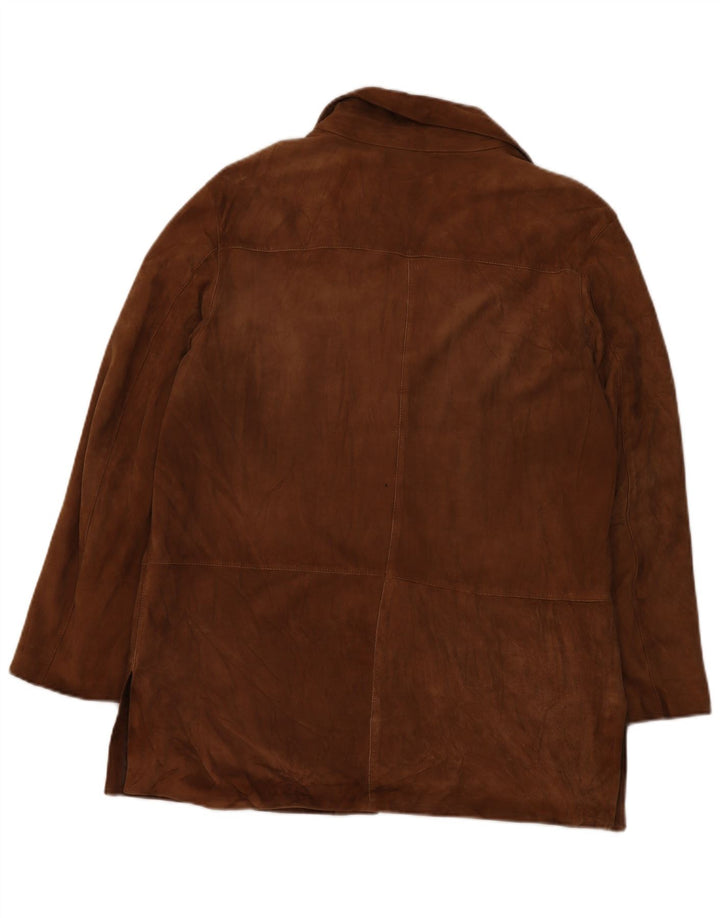 Giacca blazer vintage da donna in pelle scamosciata a 3 bottoni IT 50 XL in pelle marrone