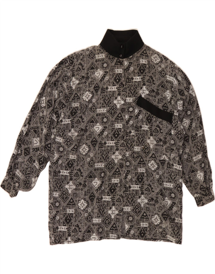VINTAGE Womens Shirt Blouse UK 14 Large Grey Geometric Vintage Vintage and Second-Hand Vintage from Messina Hembry 