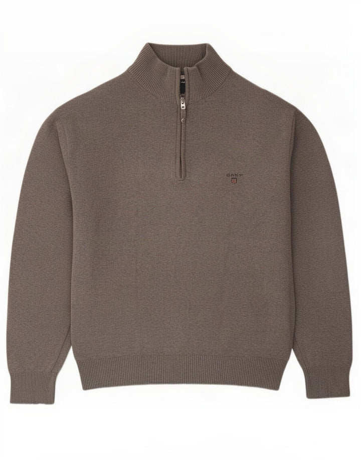 Gant Maglione da uomo con zip e collo grande in cotone grigio
