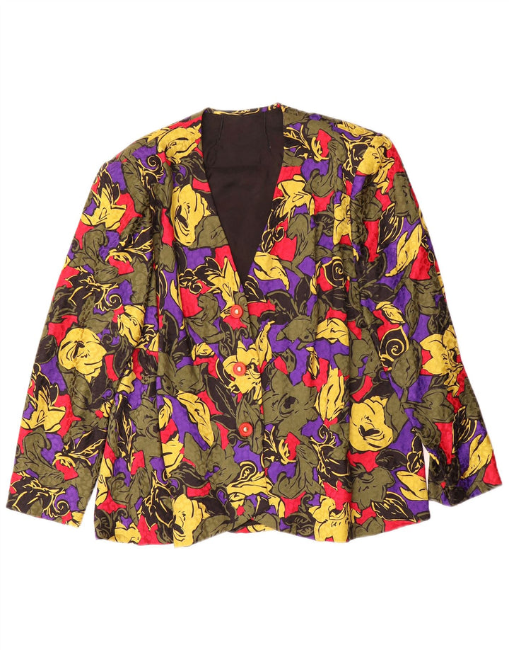 Giacca blazer vintage da donna con motivo astratto UK 16 grande multicolore