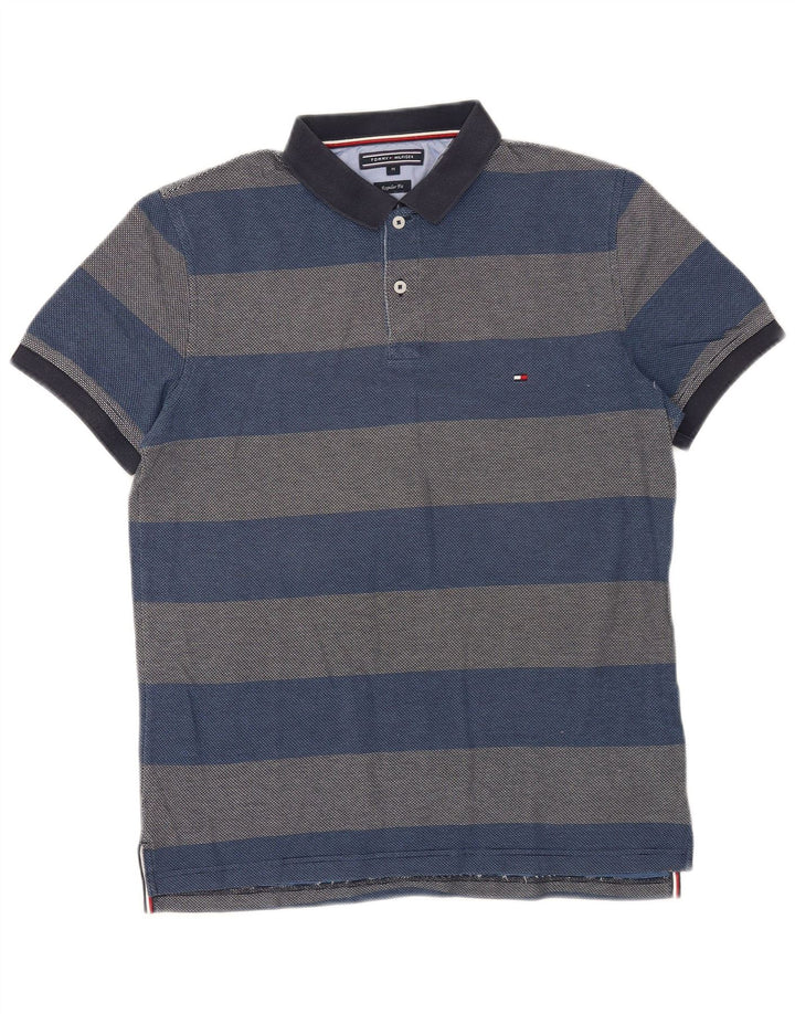 Polo da uomo Tommy Hilfiger Regular Fit in cotone a righe blu medio